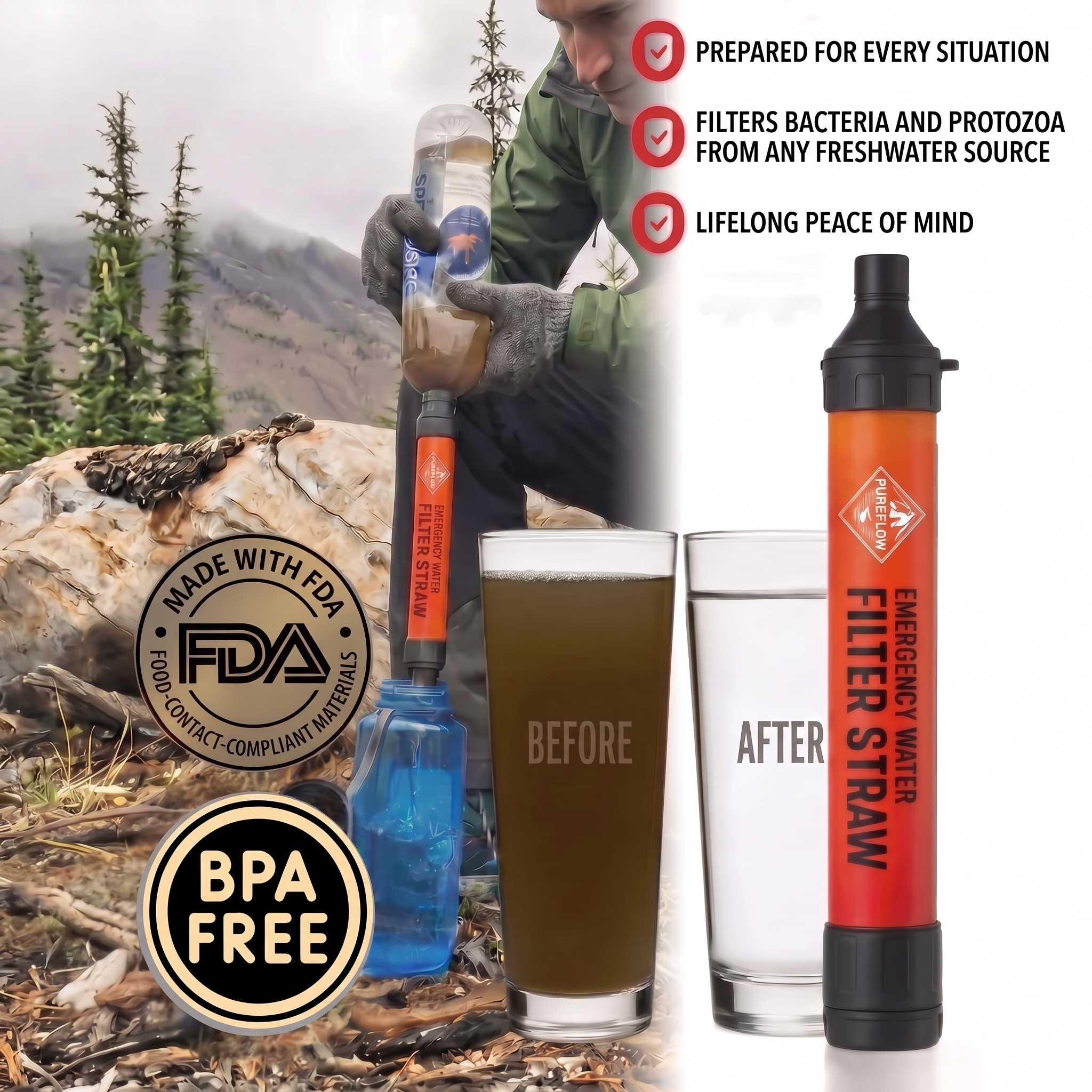 FNL PureFlow Emergency Water Filter Straw