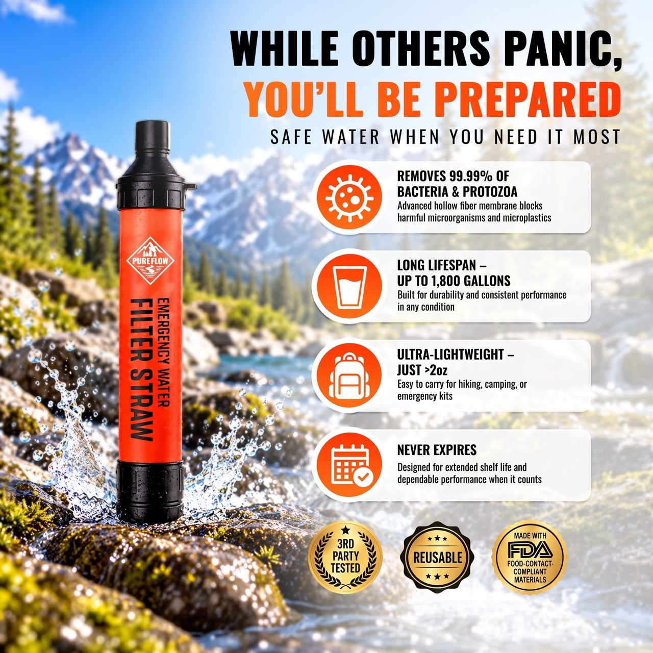 PureFlow Emergency Water Filter Straw